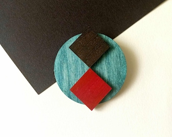 Geometrical brooch, artistic wooden brooch, gift for her