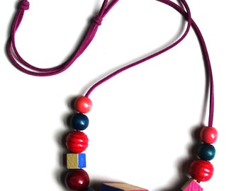 Modern,colorful hand painted wooden  beads necklace,bright coloured jewellery,gift for her