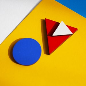 Blue,red and white geometric  brooch set,modern brooches,contemporary pins,modern jewelery,abstract modern brooches set