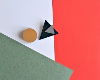 Dark green ,grey and ochre brooch set, modern geometrical pins, modern jewelery, gift for her, bold accessories