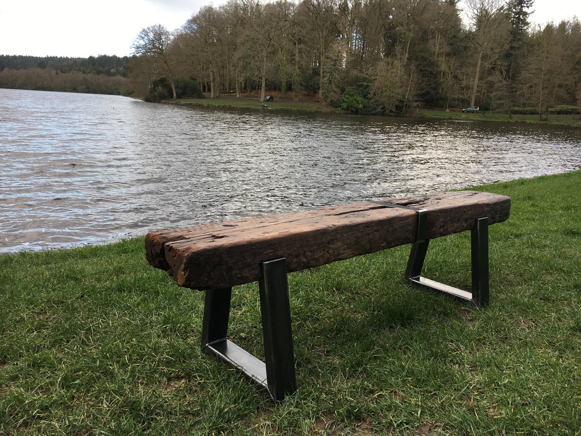 Bespoke Industrial Reclaimed railway sleeper 3 seater bench Etsy