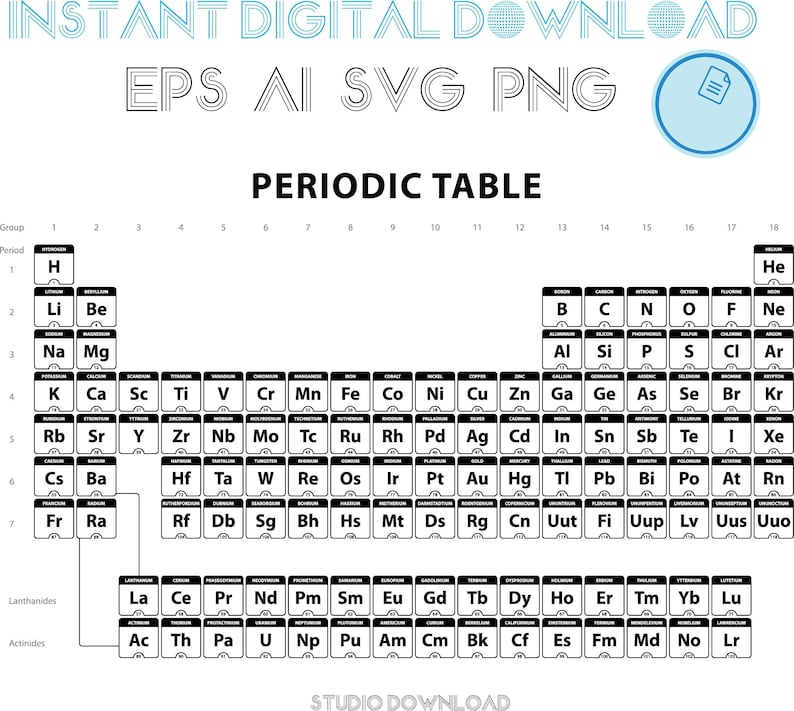 Periodic Table Of Elements Svg For Cricut And Silhouette Etsy