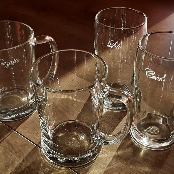 Hand or laser engraved glass or beer mug