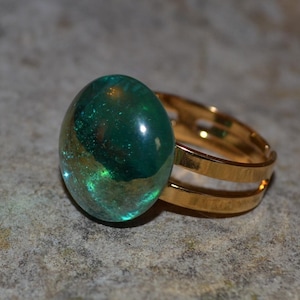Colored glass ring and adjustable stainless steel metal ring T56 T58 T60