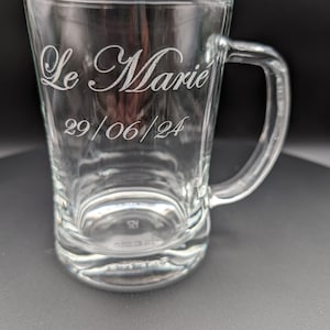 Your personalized message on an engraved glass or beer mug.