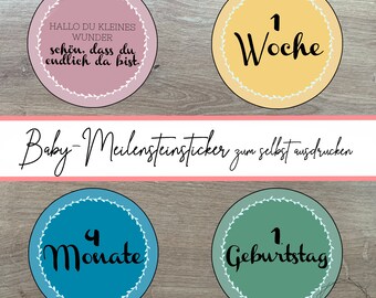 17 Baby milestone stickers "Yanne" for the 1st year *PDF Download*
