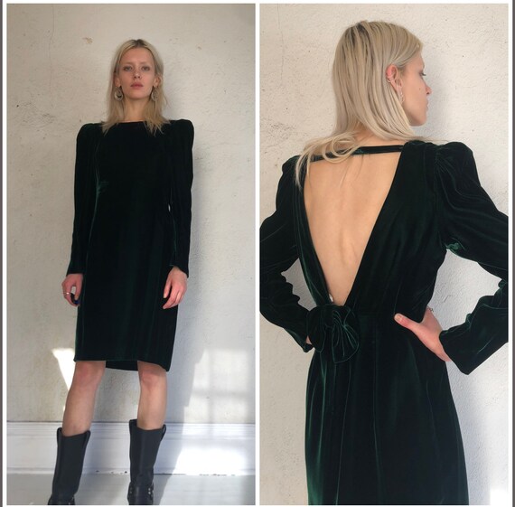 70s Glam Vintage Bohemian Hippie Green Backless Pu