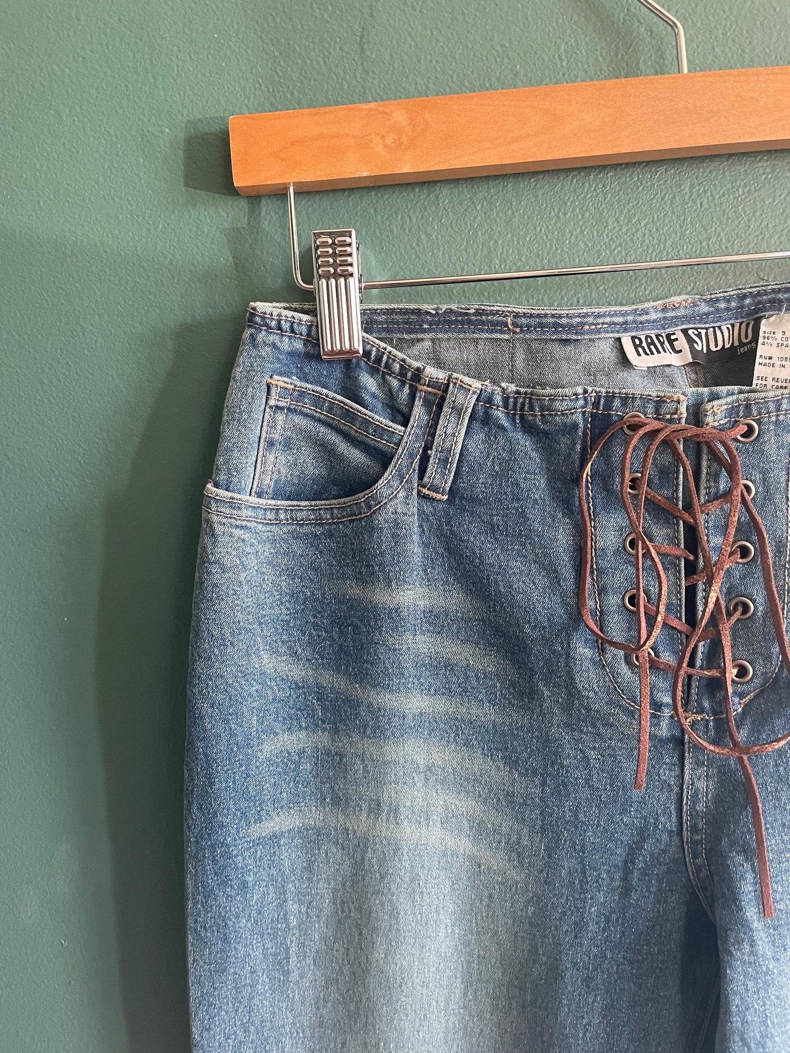 Y2K Vintage Lace Up Flare Jeans / Medium Wash Bell Bottoms / | Etsy