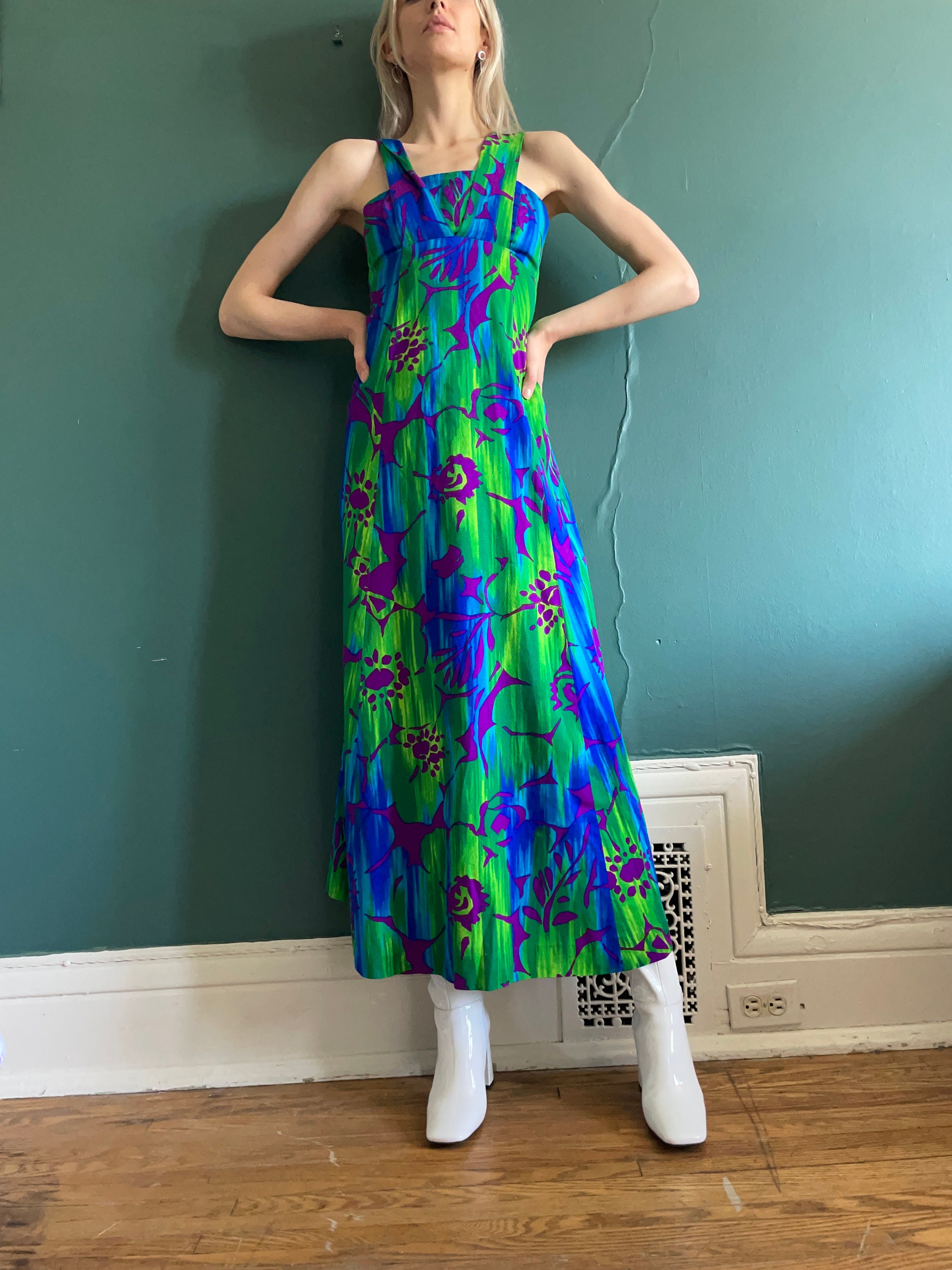 60er Vintage Psychedelisches Kleid / 1960er Jahre Blaues und | Etsy