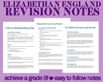 Notas de revisión de la historia de Inglaterra isabelina de grado 9 de GCSE
