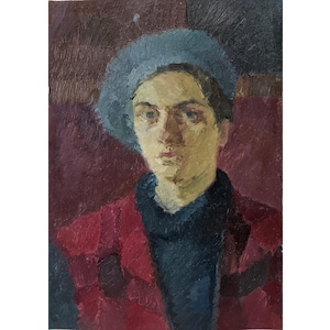 PINTURA DE RETRATO, Pintura al óleo original del artista ucraniano soviético, V. Strelnikov, Retrato de una mujer, Retrato retro de la década de 1970