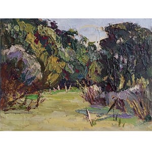 PINTURA AL ÓLEO VINTAGE Pintura al óleo original del artista ucraniano soviético I. Gapochenko, Lago cubierto de vegetación, Impresionismo, 1970, Pintura de la naturaleza