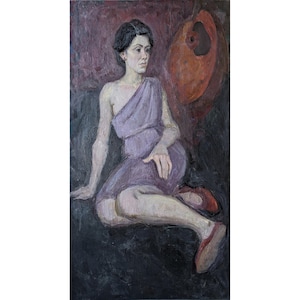 VINTAGE OIL PAINTING Portrait Original oil painting on canvas, Ukrainian artist O.Hryhorov, Young woman, 1983, Woman painting