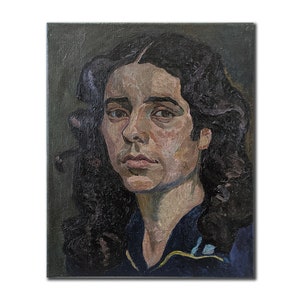 PINTURA A ÓLEO VINTAGE pintura a óleo original sobre tela do artista ucraniano soviético T. Krasnaya, Mulher, década de 1970, Pintura clássica Retrato artístico