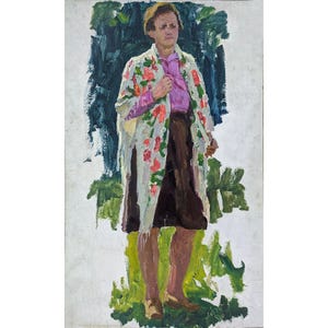 VINTAGE OIL PAINTING Original oil painting, Ukrainian artist I.Loboda, Sketch of the painting "Stars of Prikarpattya", 1982 Art Sketch
