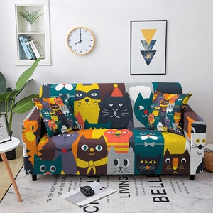 Cats Sofa Cover for Living Room Elastic Sofa Cover Mandala Print Stretch Slipcover Corner Sofa Cover Armchair Home Decor 1/2/3/4 Seat #2