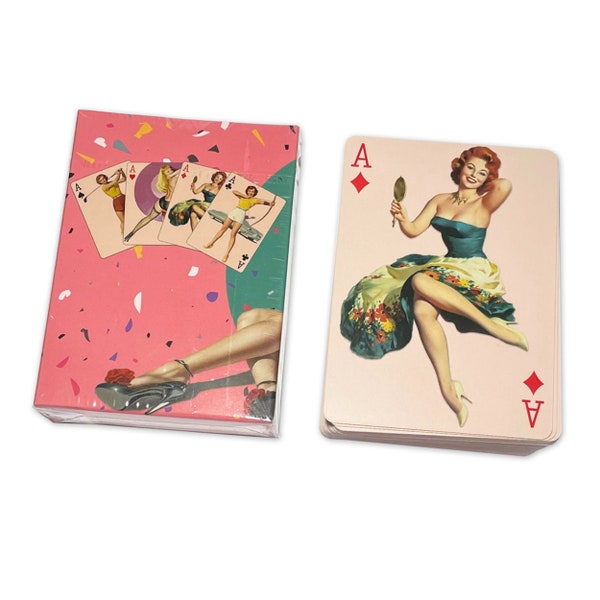 Jeu de cartes Pin Up Girls | 54 cartes toutes différentes Collection de belles filles mignonnes classiques | Cartes à jouer en papier Jeu de poker