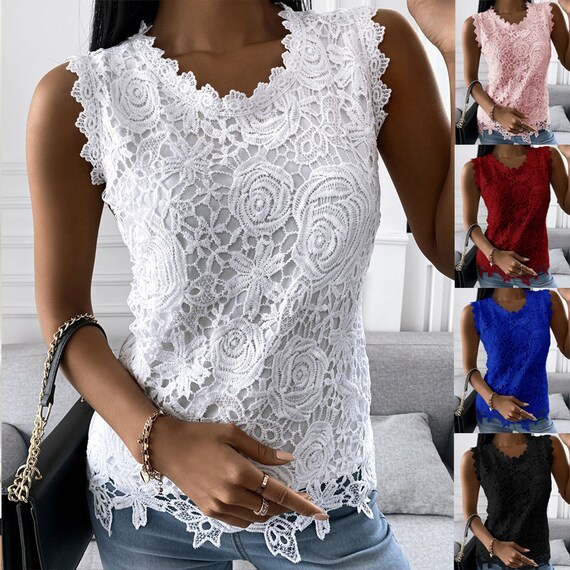 Women Beautiful Lace Tshirt Summer Jacquard Sleeveless Etsy