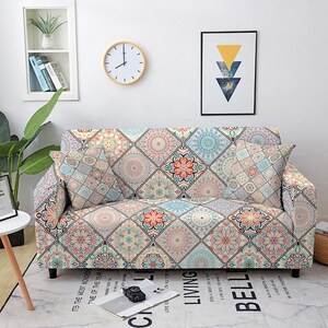 Sofa Cover for Living Room Elastic Sofa Cover Mandala Print Stretch Slipcover Corner Sofa Cover Armchair Home Decor 1/2/3/4 Seat #4