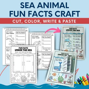 Faits amusants sur les animaux marins Activité d'écriture imprimable Journée mondiale des océans Couper-coller Tableau d'affichage Préscolaire Maternelle PDF Téléchargement numérique