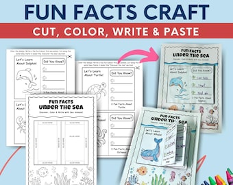 Sea Animal Fun Facts Craft Printable Writing Activity World Oceans Day Cut &Paste Bulletin Board Preschool Kindergarten PDF Digital Download