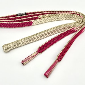 Vintage Japanese Flat Obijime Silk Pink Gold Beige Hand-Tied Craft Braided Belt Kimono Accessory Tie Necklace Belt, T186