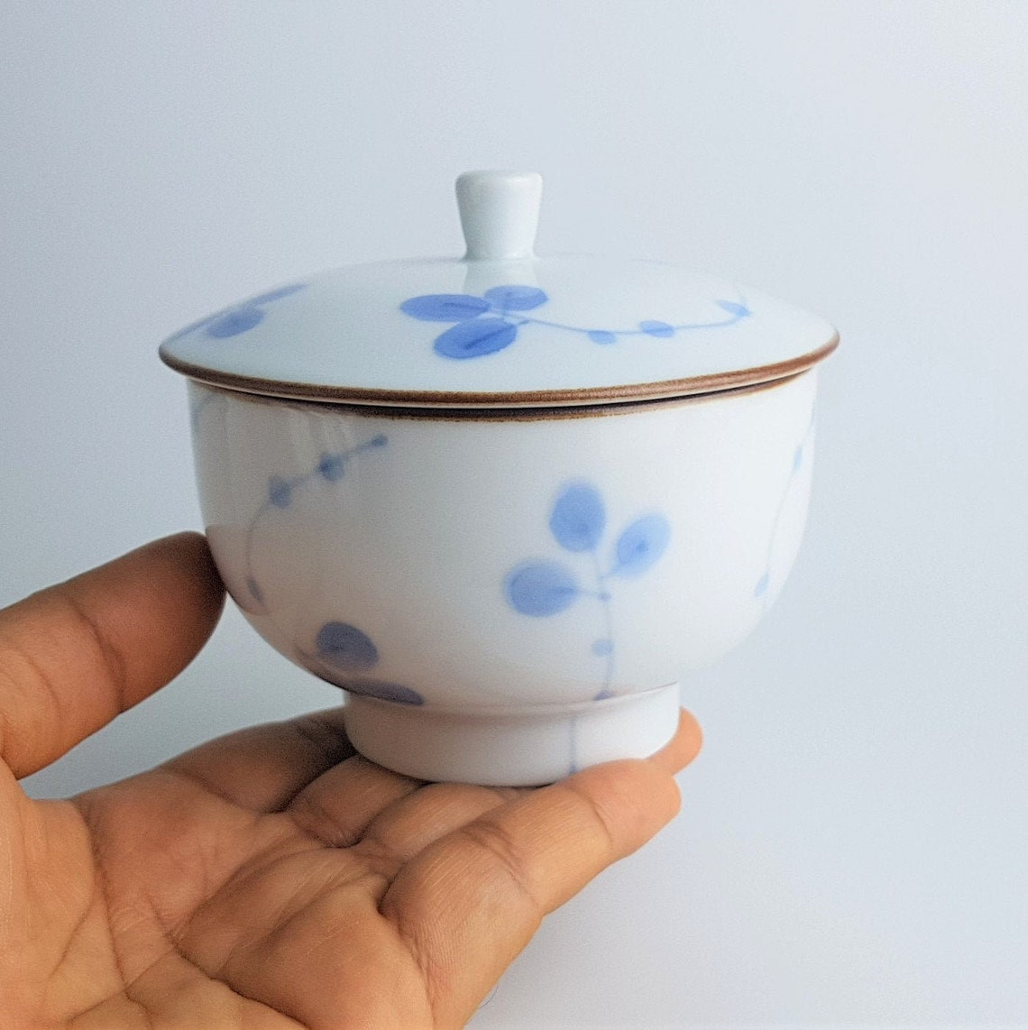 Japanese Teacup With Lid Hakusan Ware Blue White Porcelain Etsy