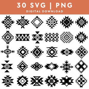 Aztec Ethnic geometric elements clipart bundle | Native southwestern Navajo motifs | Black silhouette | SVG Cricut | Png Digital Download