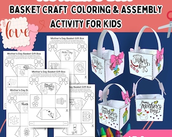 Muttertagskorb Papiermodelle | DIY druckbare Vorlagen Ausschneiden und Falten für Kinder l Geschenk für Mama | PDF Digitaler Download