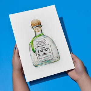 Patron Bottle Print, Tequila Art Print, Trendy Wall Art, Digital Download Print, Modern Wall Decor, Printable Art, Bar Cart Decor