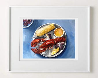 Lobster Dinner Print: Lobster Seafood Wall Art