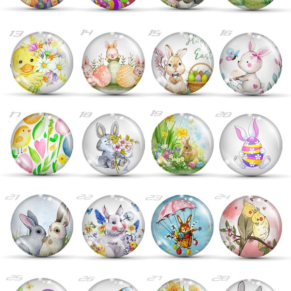 Easter Bunny Glass Cabochon Easter Day Handmade Photo Round Glass Cabochon Egg 6mm-30mm 187