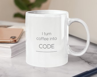 Programmer Mug | I turn coffee into Code | Gift for Programmer, Developer, Software Engineer, Coder | Computer Science