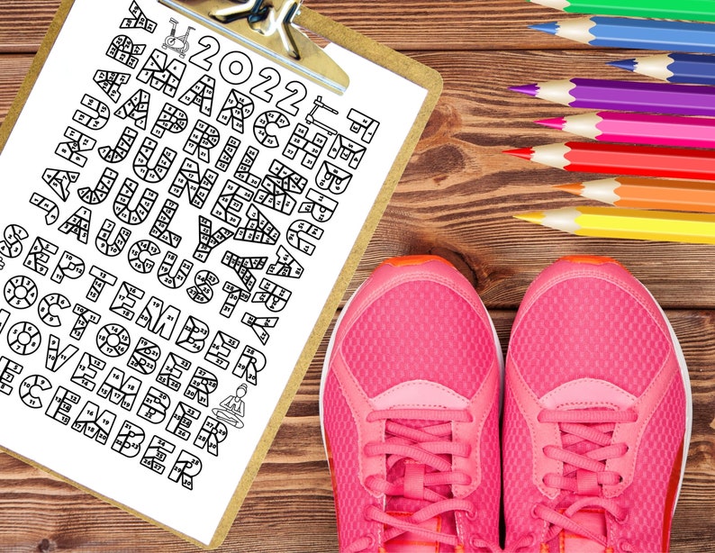 Workout Coloring Calendar 2022 12 Months Printable Page PDF Etsy