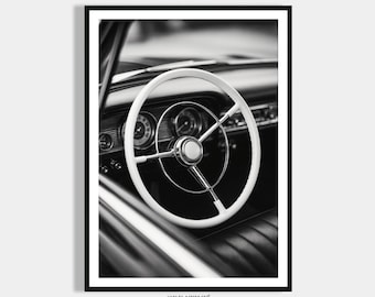 Impressão de detalhes de carros antigos - Impressão em preto e branco - Pôster de decoração de parede moderna - Paredes de arte digital - Pôster vintage com impressões retrô - Decoração de casa