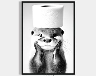 Bathroom Poster Otter Gift House Purchase Picture Animals Decoration Guest Toilet Poster Black White Bathroom Print Digital Download Art Wall Decor
