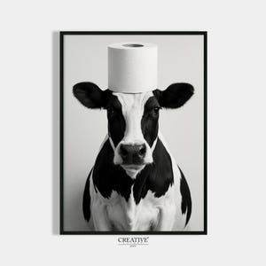 Gift house purchase bathroom poster cow with toilet paper roll on the head guest toilet decoration bathroom pictures cow housewarming gift moving house