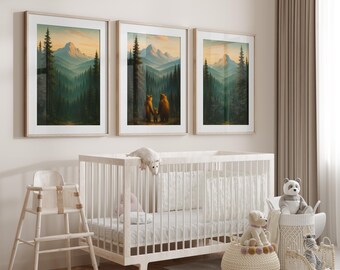 Kinderzimmer Poster Set Tiere - 3 Bären Familie - Digital Poster Download - Baby Geschenk Geburt für Eltern - verschiedene Größen enthalten