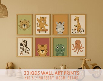 Nursery poster set, baby room wall decoration, nursery prints animals, boho poster bundle, baby gift birth, DIGITAL Download