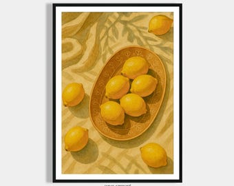 Lemon Still Life Poster Digital Download - Perfect for kitchen & dining room - Print it in all common sizes like 50x70, 60x90, DIN-A etc.