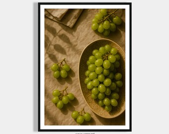 Grapes in a bowl - Dining room pictures - Vintage art vegetable garden - Kitchen decoration wall decoration - Modern home decoration vintage retro