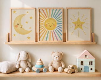 Poster children's room sun, moon, stars pictures children's room decoration boho poster SET wall art, children's room pictures gift birth baby shower