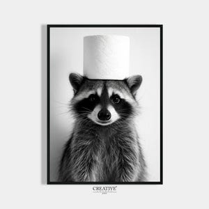 Gift house purchase bathroom poster download raccoon toilet paper roll on the head guest toilet decoration pictures raccoon digital housewarming gift