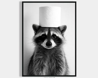 Gift house purchase bathroom poster download raccoon toilet paper roll on the head guest toilet decoration pictures raccoon digital housewarming gift