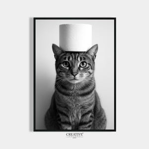 Gift house purchase bathroom poster cat with toilet paper roll on the head guest toilet decoration bathroom pictures cat housewarming gift house