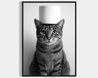 Gift house purchase bathroom poster cat with toilet paper roll on the head guest toilet decoration bathroom pictures cat housewarming gift house