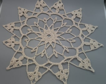 Round Star Flower Motif Crochet Doily-Off White-14" - READY TO SHIP!