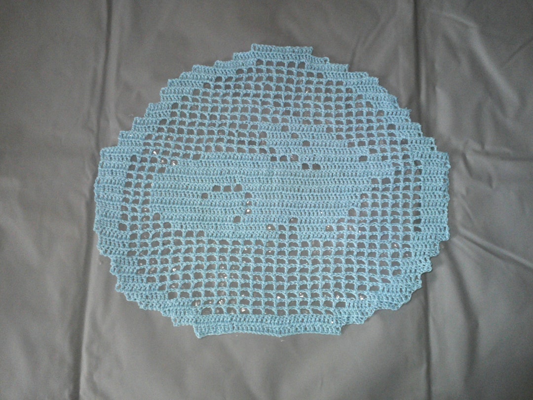 Sitting Bunny Filet Crochet Egg Shaped Oval Easter Doily-12