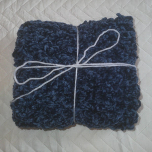 Hand Crochet Baby Blanket - Blue Velvet Super Soft Yarn - Open Shell Stitch - 24" x 32" - READY TO SHIP!