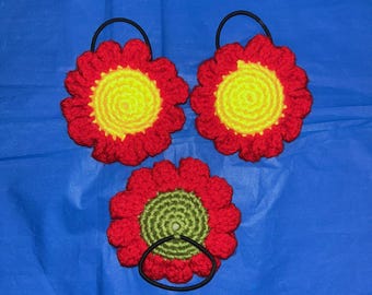 Red Daisy Hair Tie/Scrunchie - Crochet Stuffed Plushie/Amigurumi - Billy Strings - BMFS